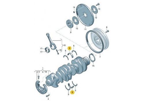 Вкладыши коренные 1штука AXDAXE верхний желтый VAG 070105561C007