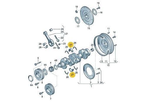 Вкладыши коренные 1штука AXCAXB верхний желтый VAG 038105561AM007