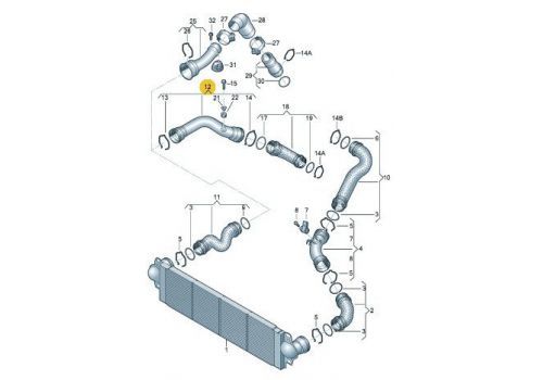 Охладитель наддува воздуха Трубка AXB,AXC,BRR,BRS VAG 7H0145762C