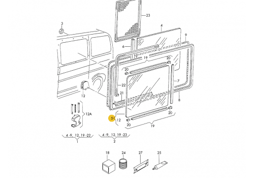 Стекло боковое сдвижное в сборе L KMK GLASS VAG 7D0845297B