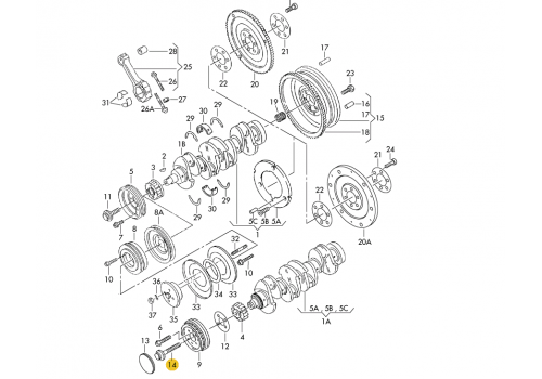 Болт крепления шкива к коленвалу М14х47 VAG N90577101