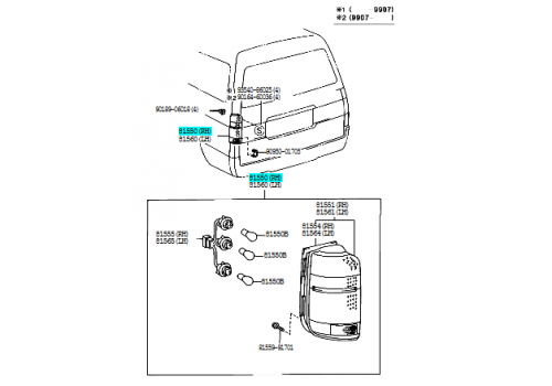 Фонарь задний правый HIACE 90-95 TOYOTA 8155026080 Б/У