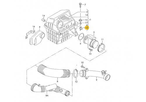 Корпус воздушного фильтра защелка +T-5 VAG 1H0129797