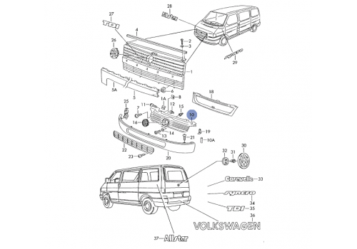 Решетка радиатора верхняя Caravelle черная VAG 7D085365101C