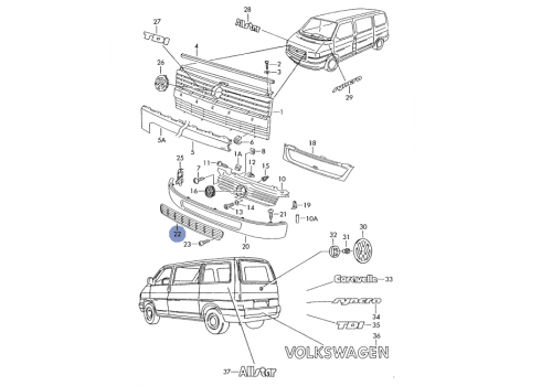 Решетка в накладку под фары Caravelle черная VAG 7D085365401C